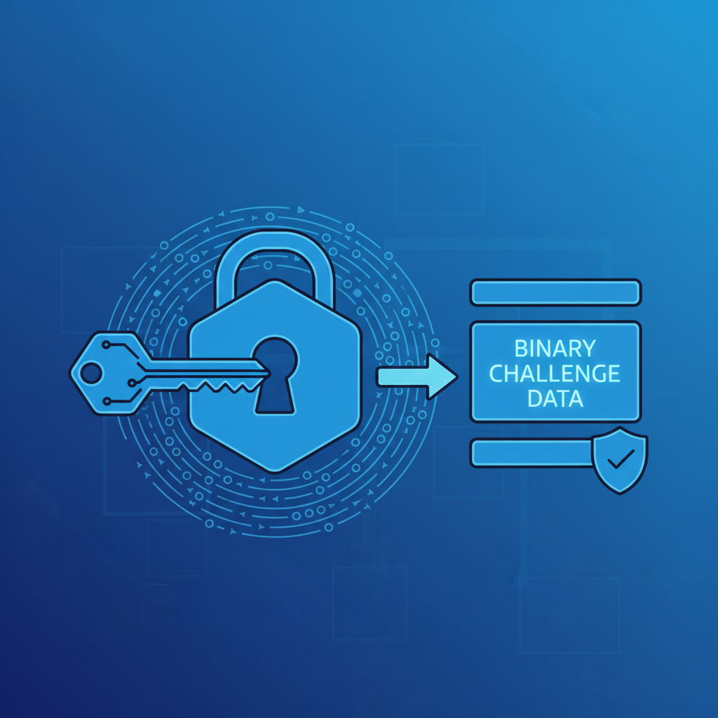digital key signing binary challenge data lock icon, cyber blue --ar 16:9