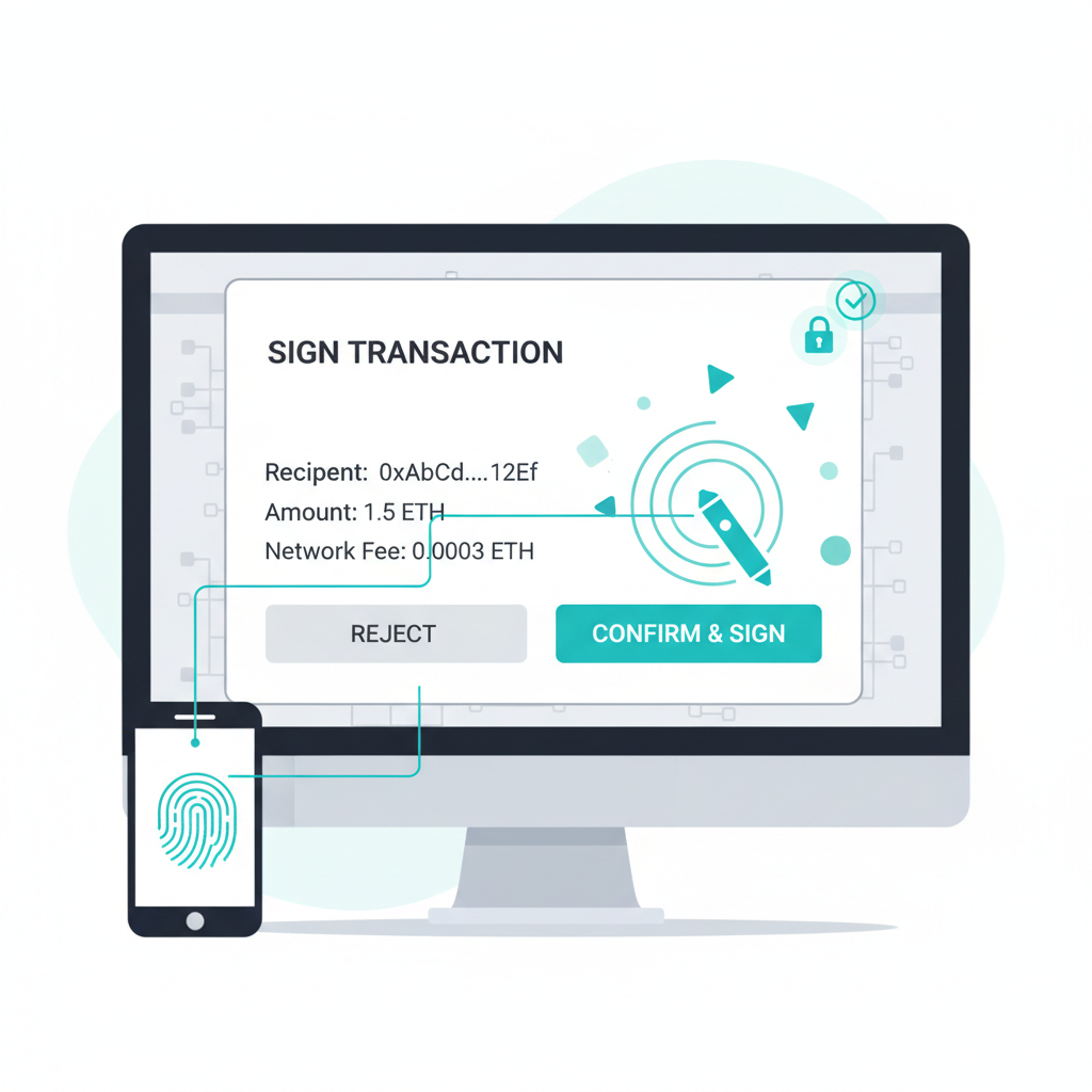 signing ethereum transaction with wallet interface, digital signing animation