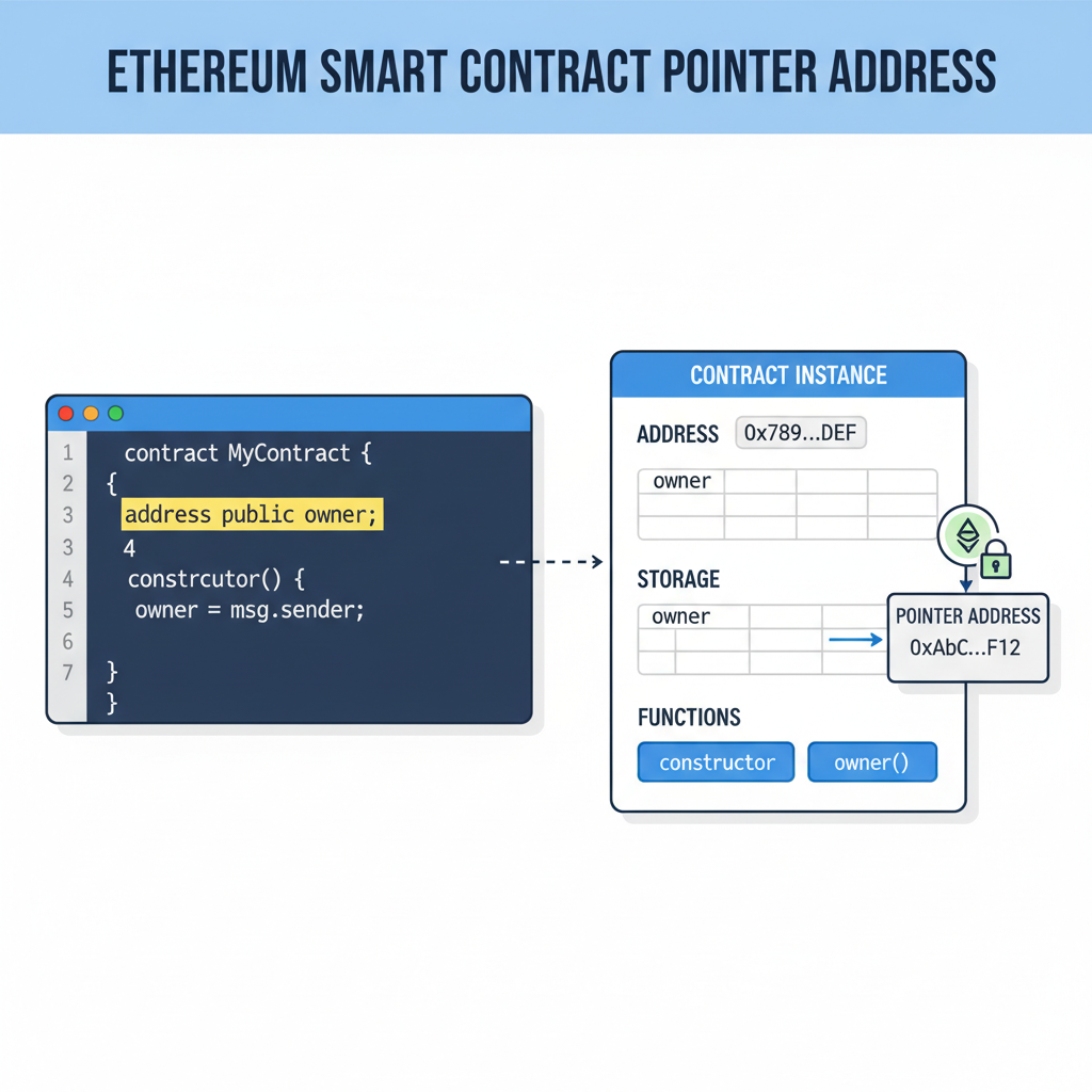 ethereum smart contract pointer address diagram, code snippet visualization