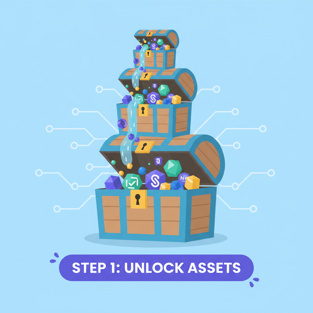Opening tiered treasure chests gems spilling NFTs Solana blockchain style