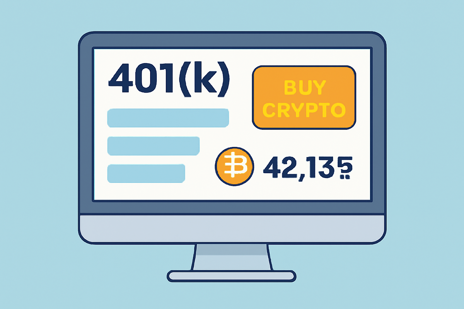 A computer screen displaying a 401(k) dashboard, with a 'Buy Crypto' button and a dynamic Bitcoin price ticker.