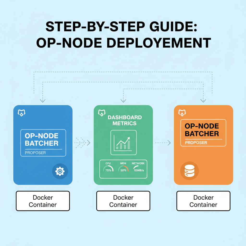 Multiple Docker containers running op-node batcher proposer, dashboard metrics