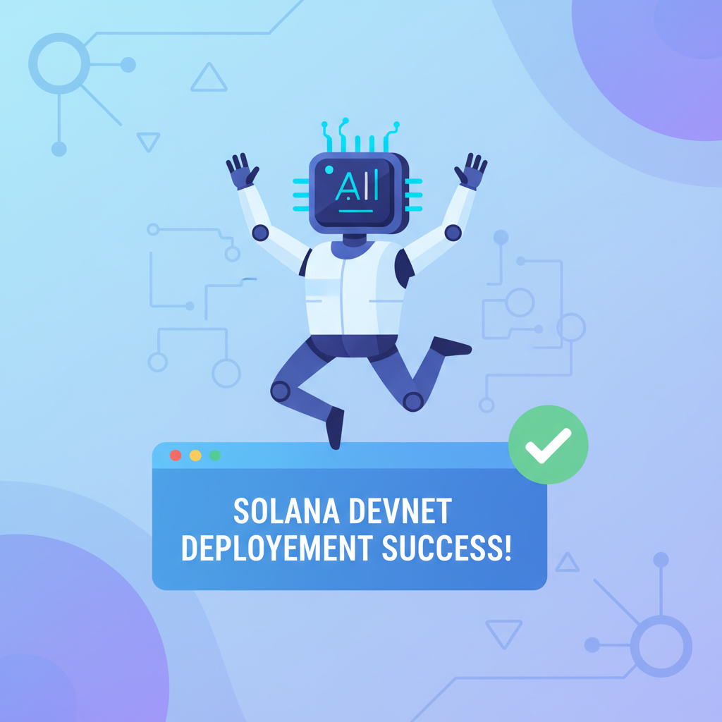 Solana devnet deployment success, AI agent celebrating