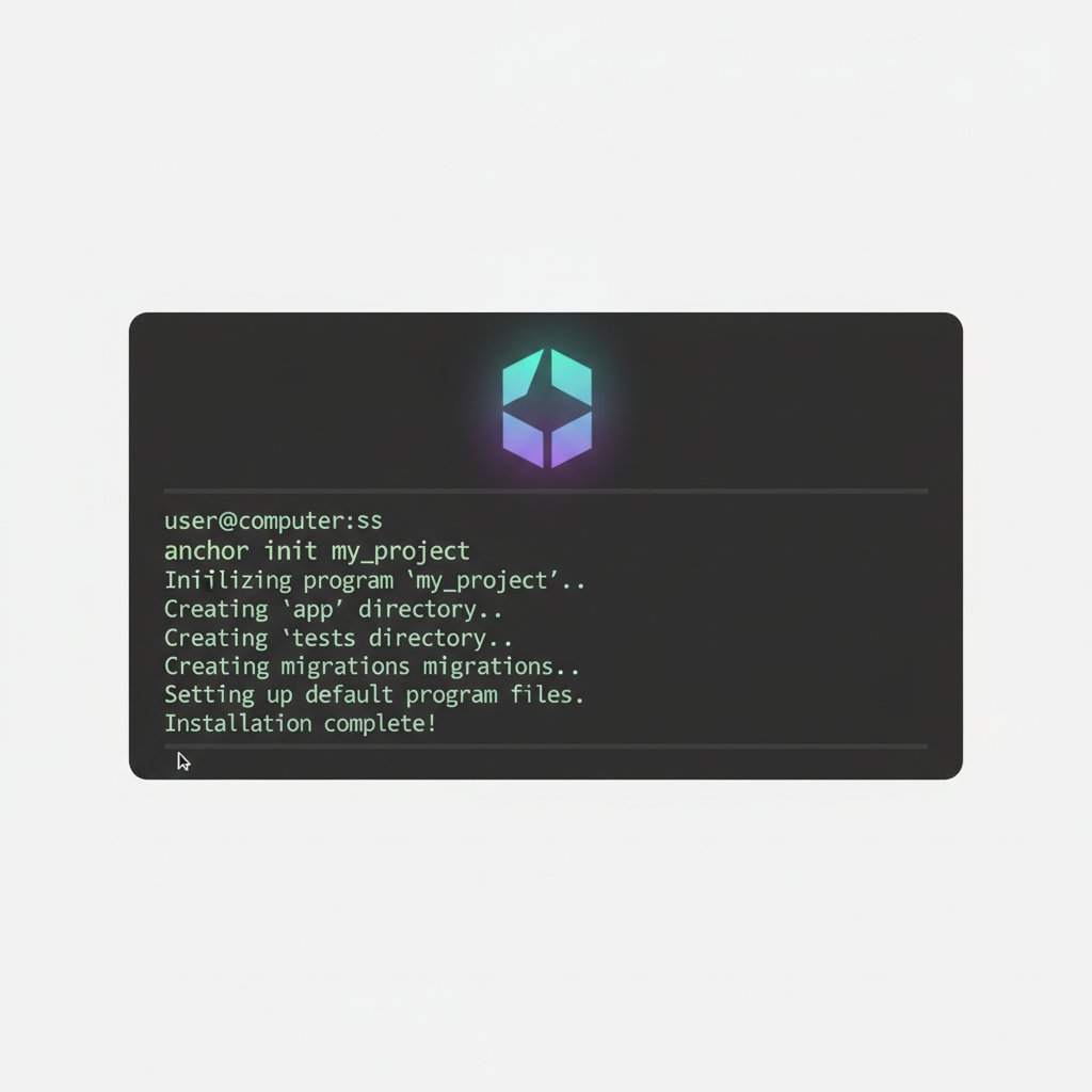 Anchor project initialization in terminal, Solana logo glowing