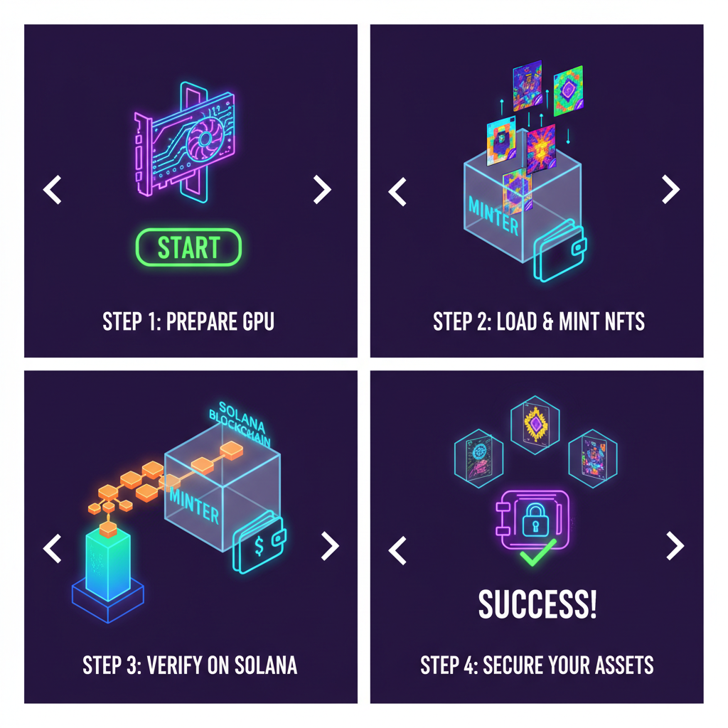 neon NFT GPU cards minting with solana blockchain effects