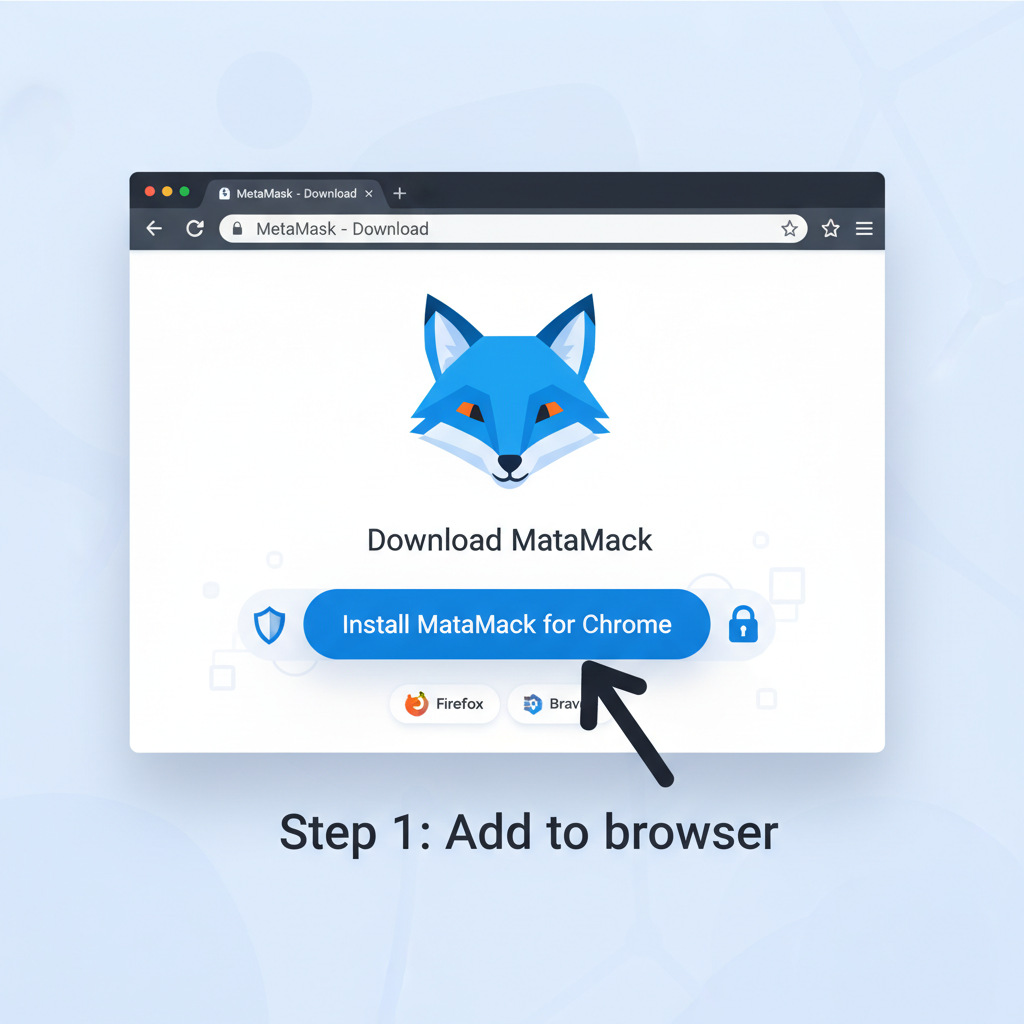 MetaMask official download page screenshot, browser extension install button, blue fox logo, clean UI