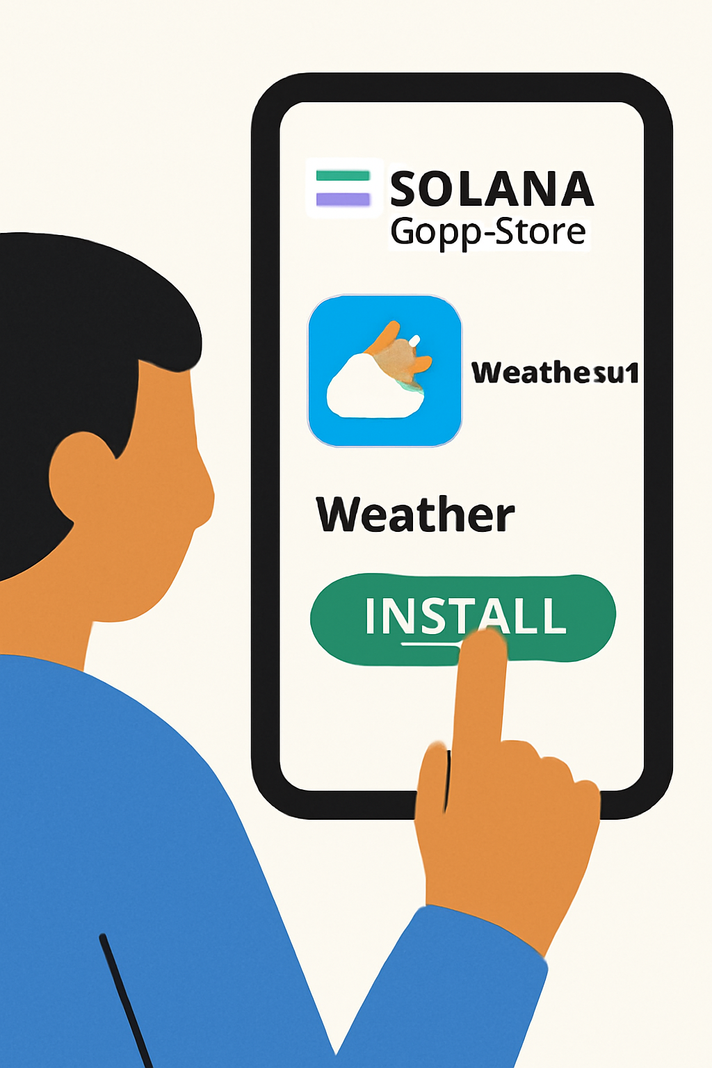 A user tapping the 'Install' button for the WeatherXM app on the Solana dApp Store.