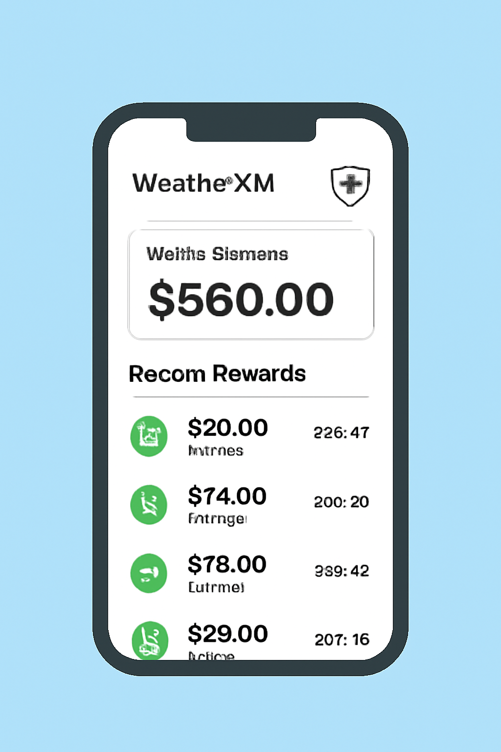 A phone screen showing the wallet balance and recent rewards in the WeatherXM app, with Seed Vault security icons.