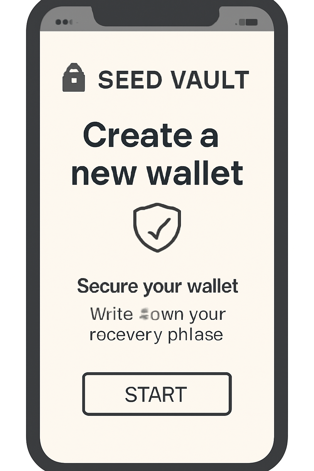 A phone screen showing the Seed Vault interface with wallet creation and security prompts.