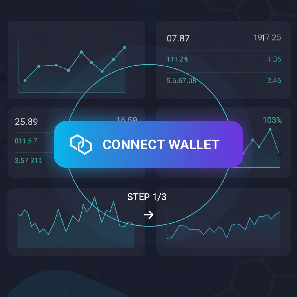 sleek crypto wallet connection button on dark DeFi trading dashboard