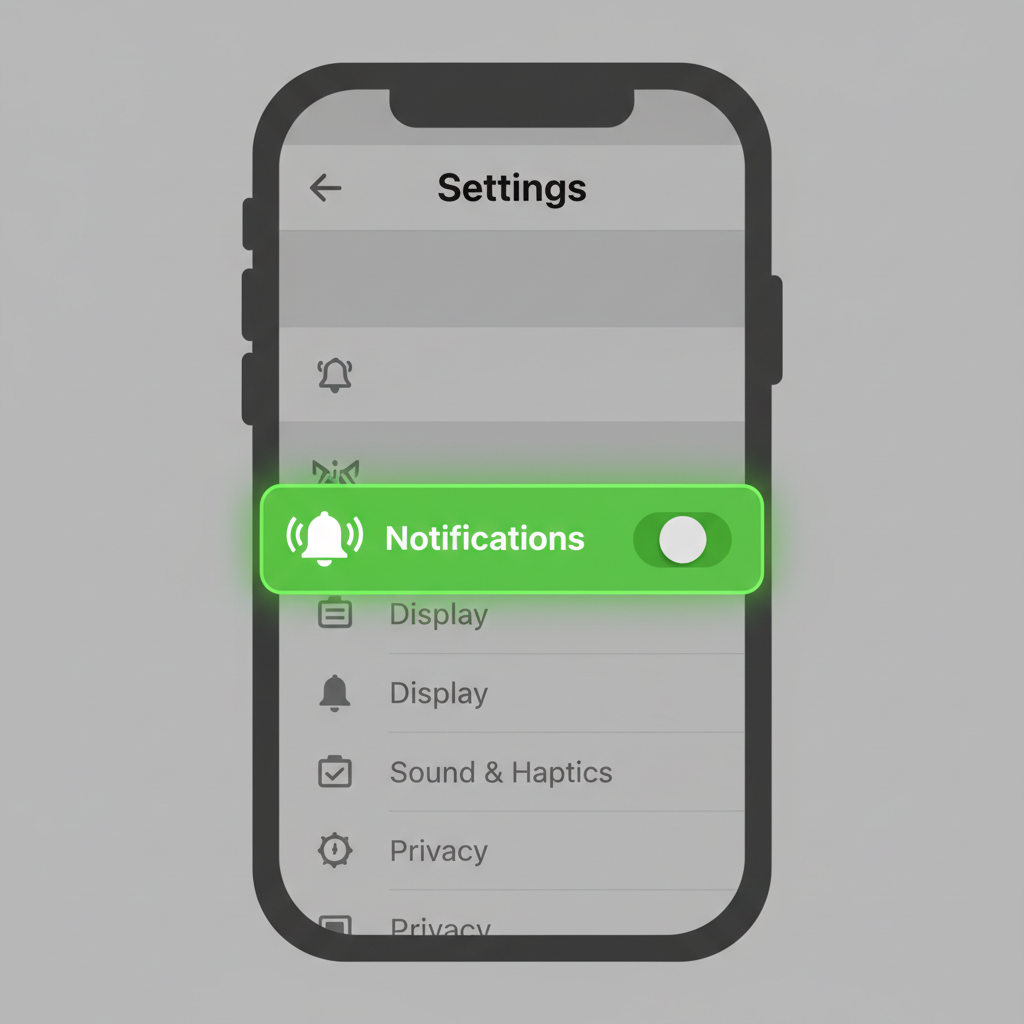 mobile settings screen with notifications enabled toggle highlighted, Base App UI, alert bell icon active