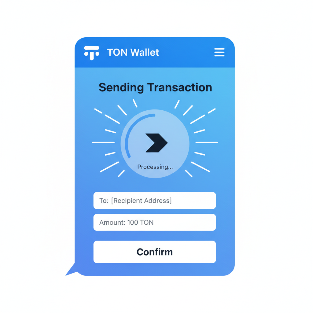 Sending transaction screen in TON wallet Telegram, speed lines effects