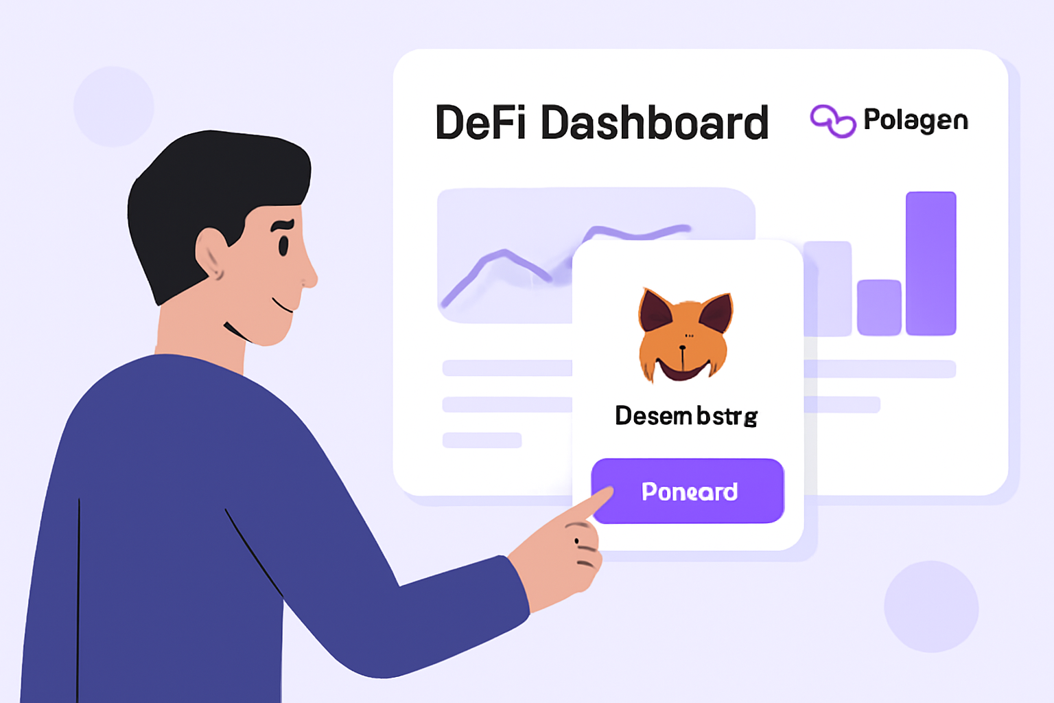 user connecting MetaMask wallet to DeFi dashboard on Polygon network, clean futuristic UI