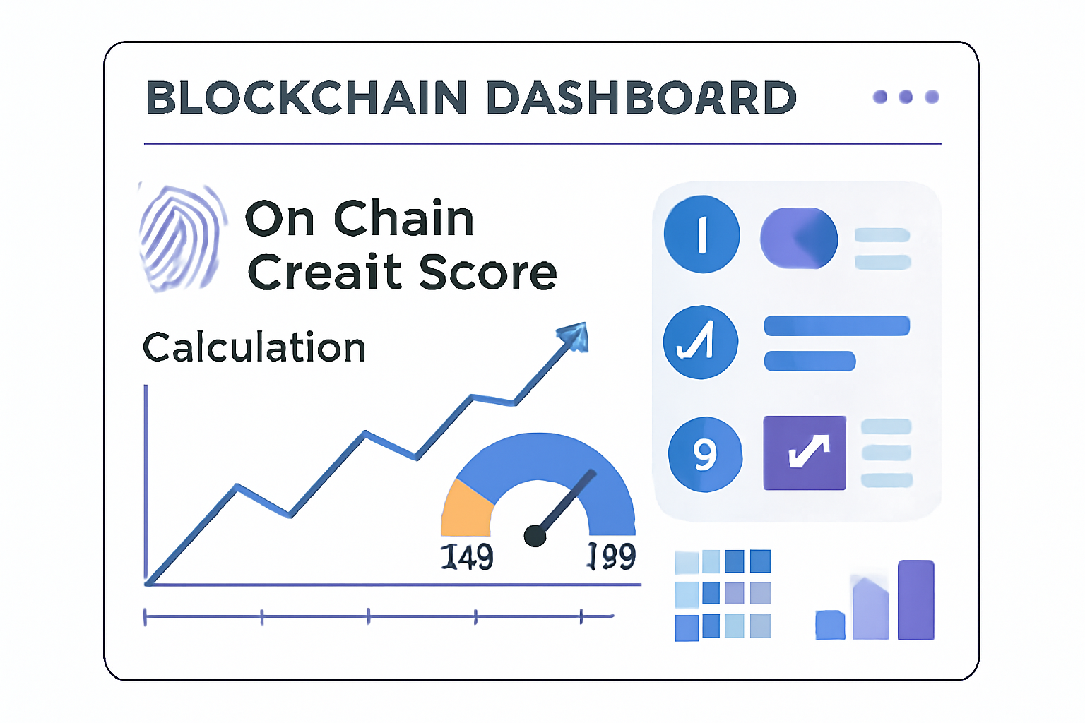 blockchain dashboard displaying on-chain credit score calculation graph, data visualizations