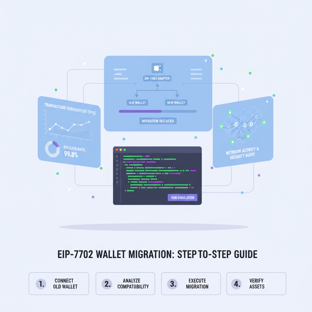testing suite for EIP-7702 wallet migration, graphs and simulations on holographic screens, dynamic tech visualization