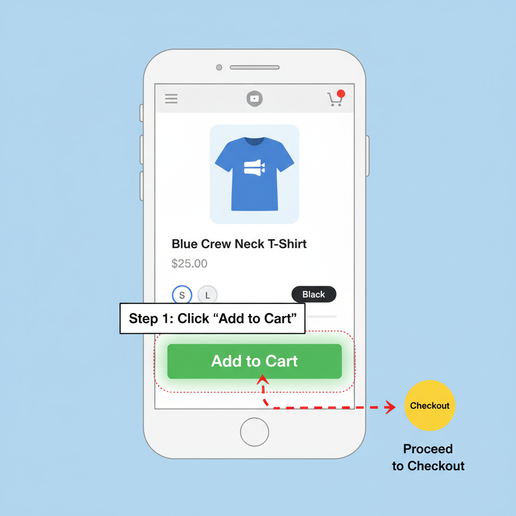 Shopify product page with checkout button highlighted and mapped, mobile view