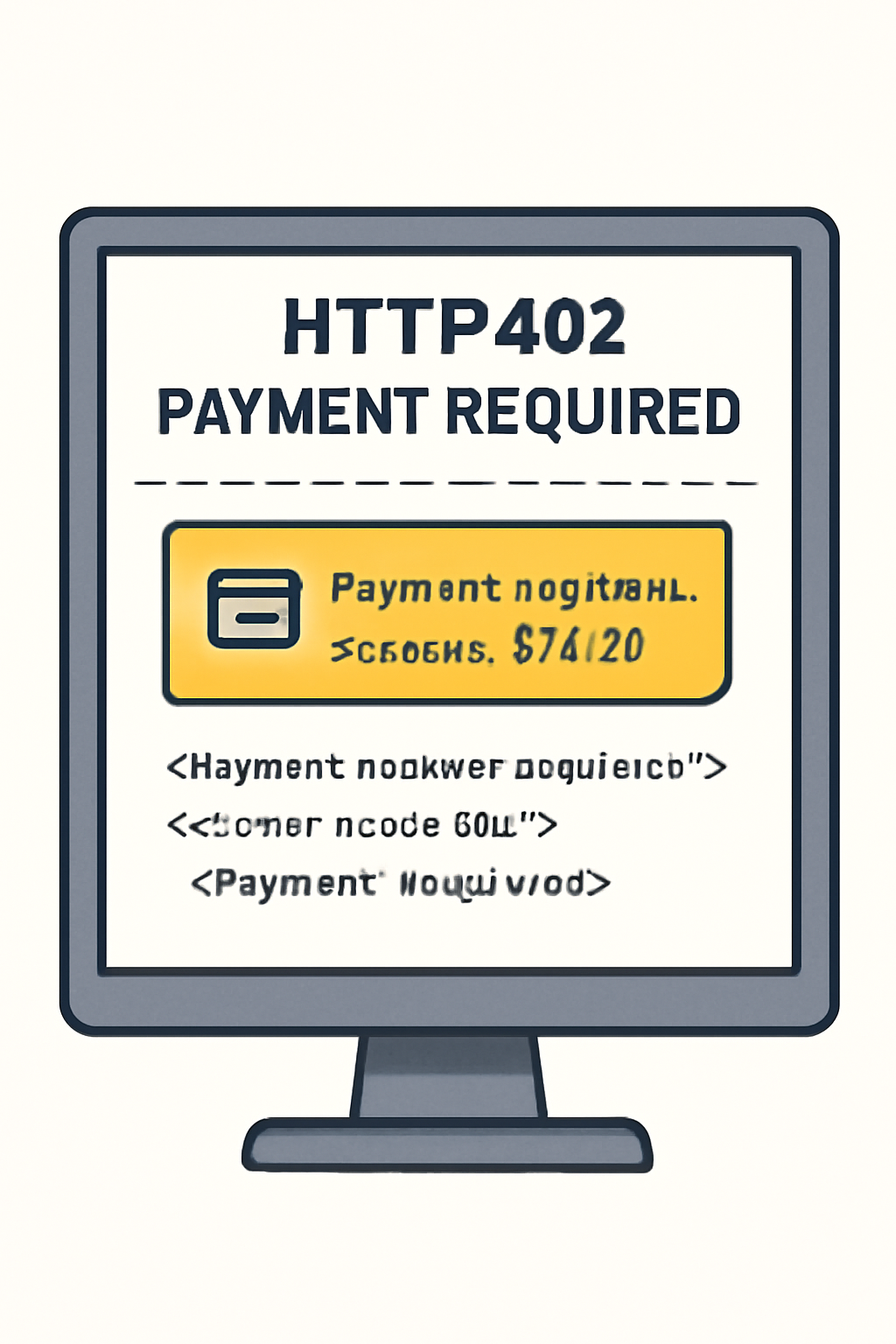 A computer screen displaying an HTTP 402 Payment Required message, with highlighted payment details and code snippets