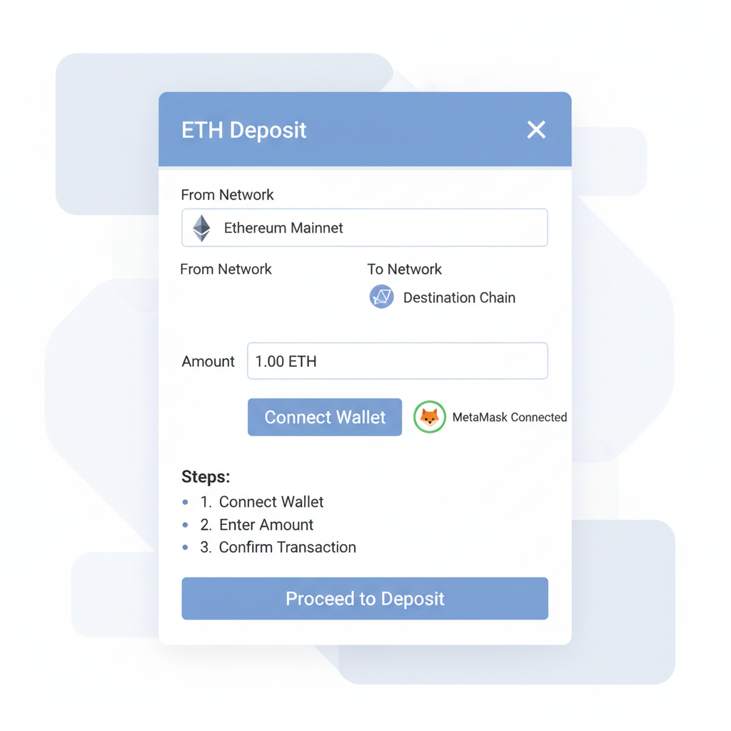 Base official bridge interface, ETH deposit form with MetaMask connected