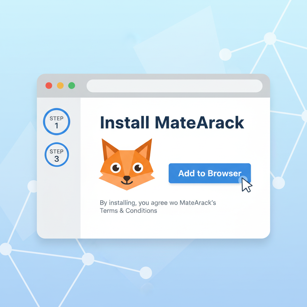 MetaMask browser extension install screen, clean UI, beginner guide style