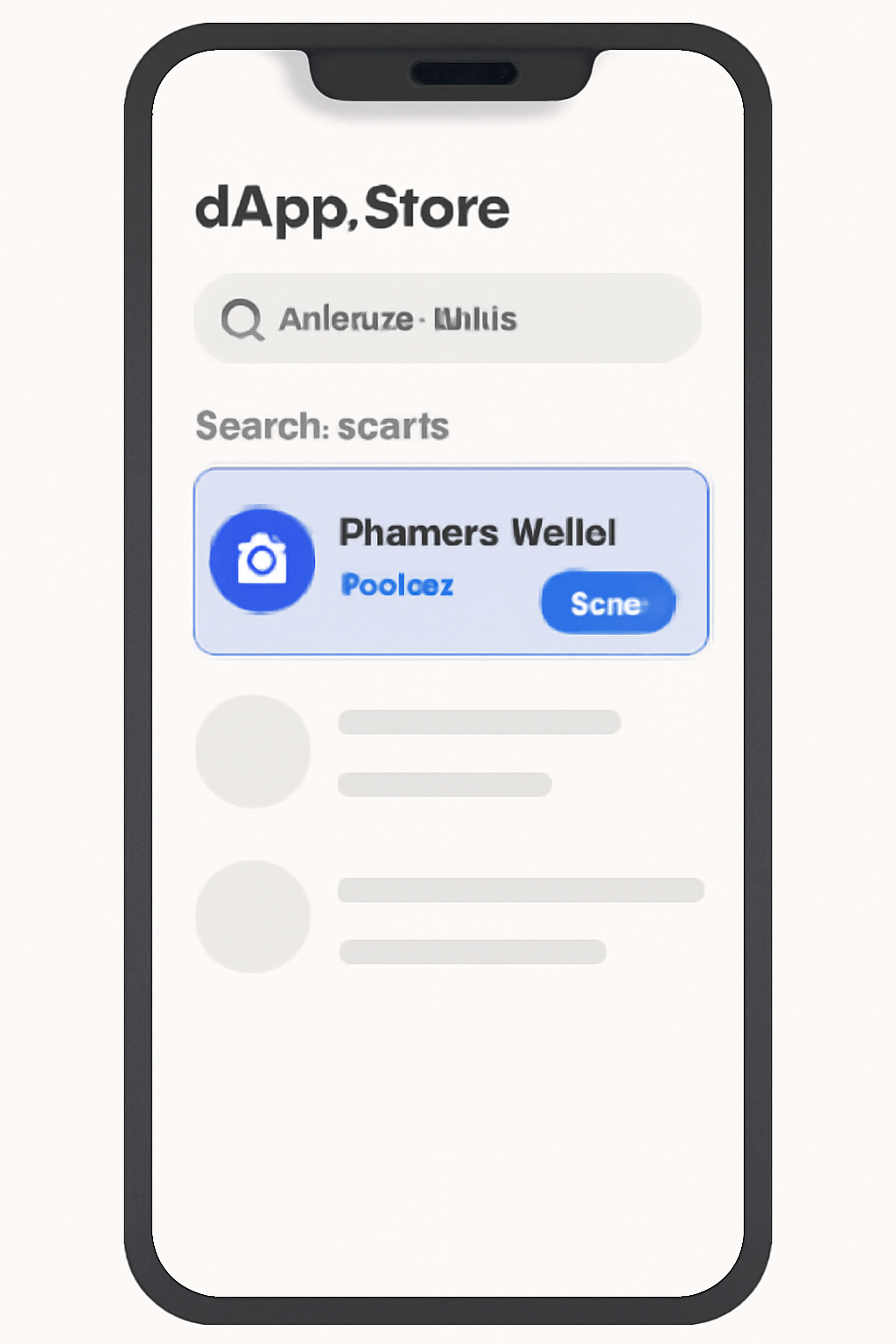 A smartphone screen showing the dApp Store search results for 'Phantom Wallet', with the official app highlighted, in a clean UI style.