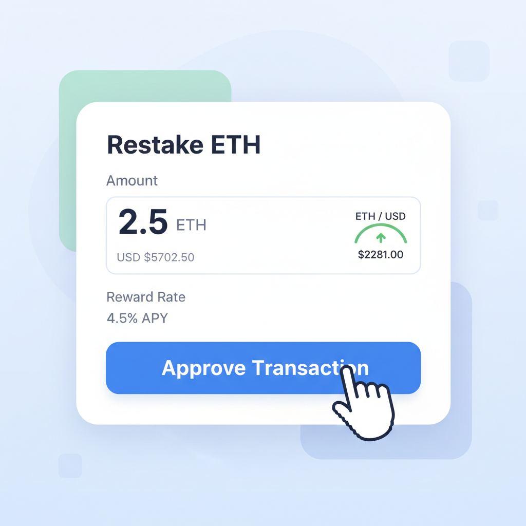 user entering ETH amount in restaking form, price ticker showing $2281 ETH, approval button