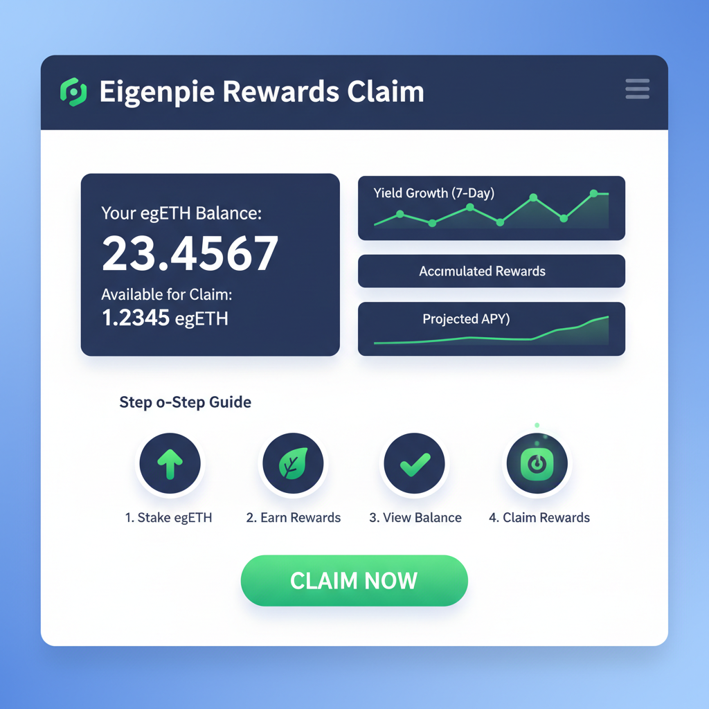Eigenpie rewards claim interface with egETH balance, charts showing yield growth, vibrant green accents