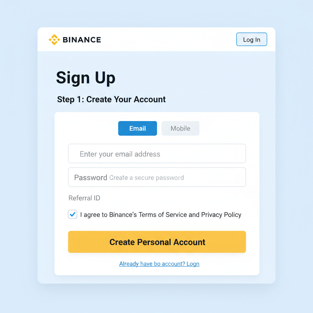 clean screenshot of Binance signup page with email form