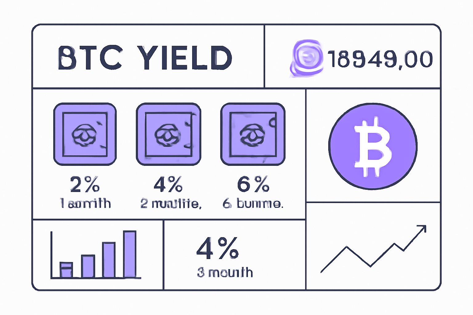A digital dashboard displaying BTC yield options and current Bitcoin price ($110,949.00), with charts and vault icons