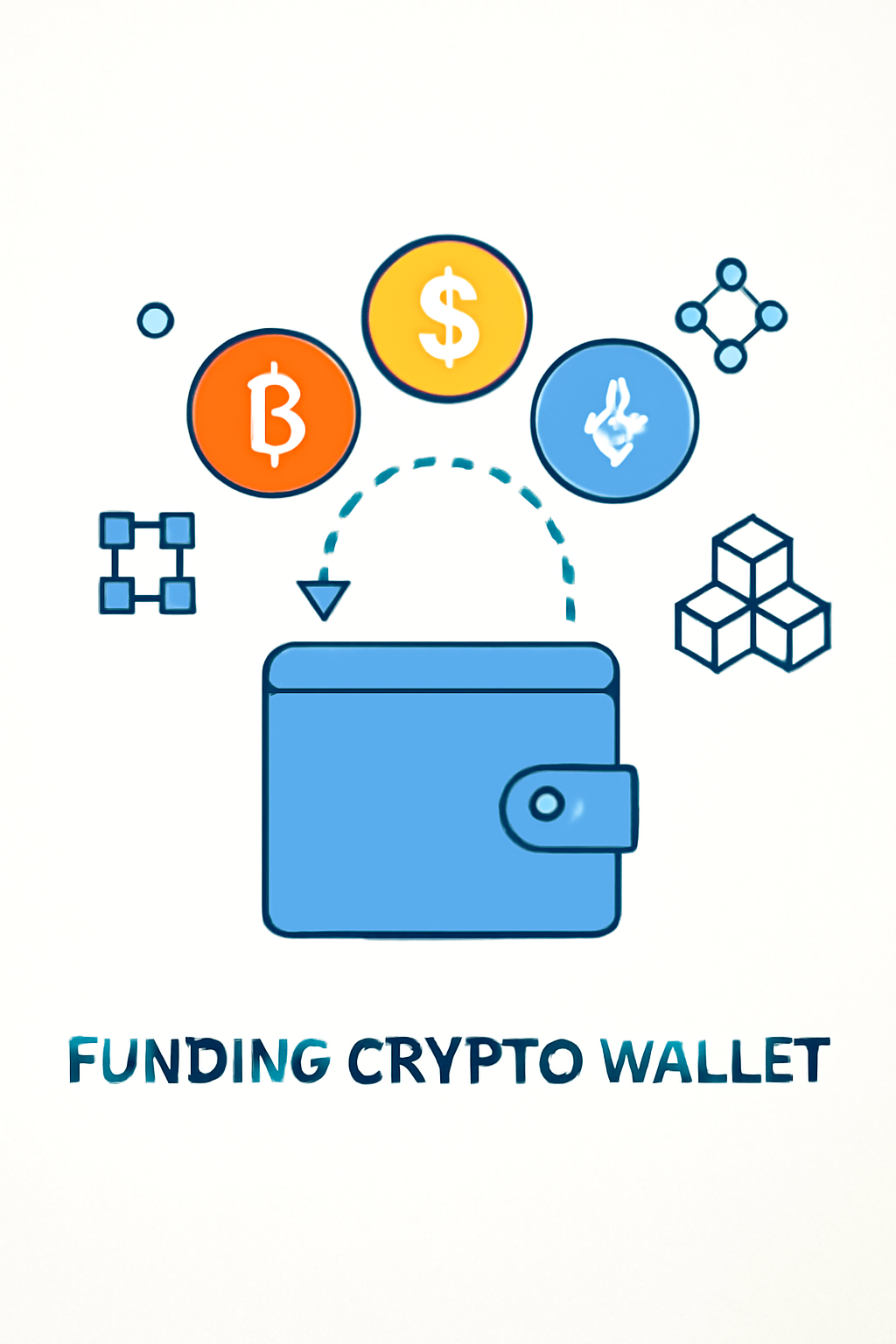 crypto wallet funding account with tokens, blockchain icons, digital transfer animation
