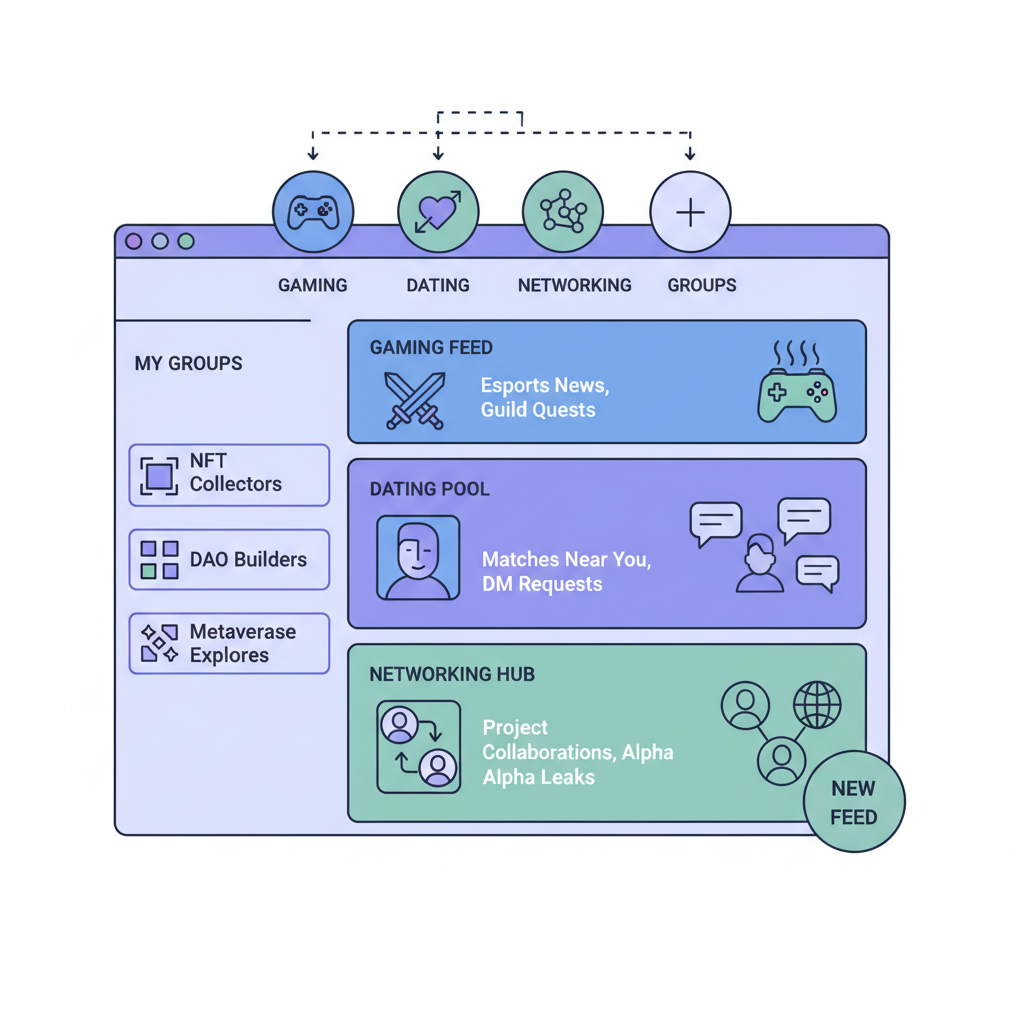custom web3 feed groups gaming dating networking interface