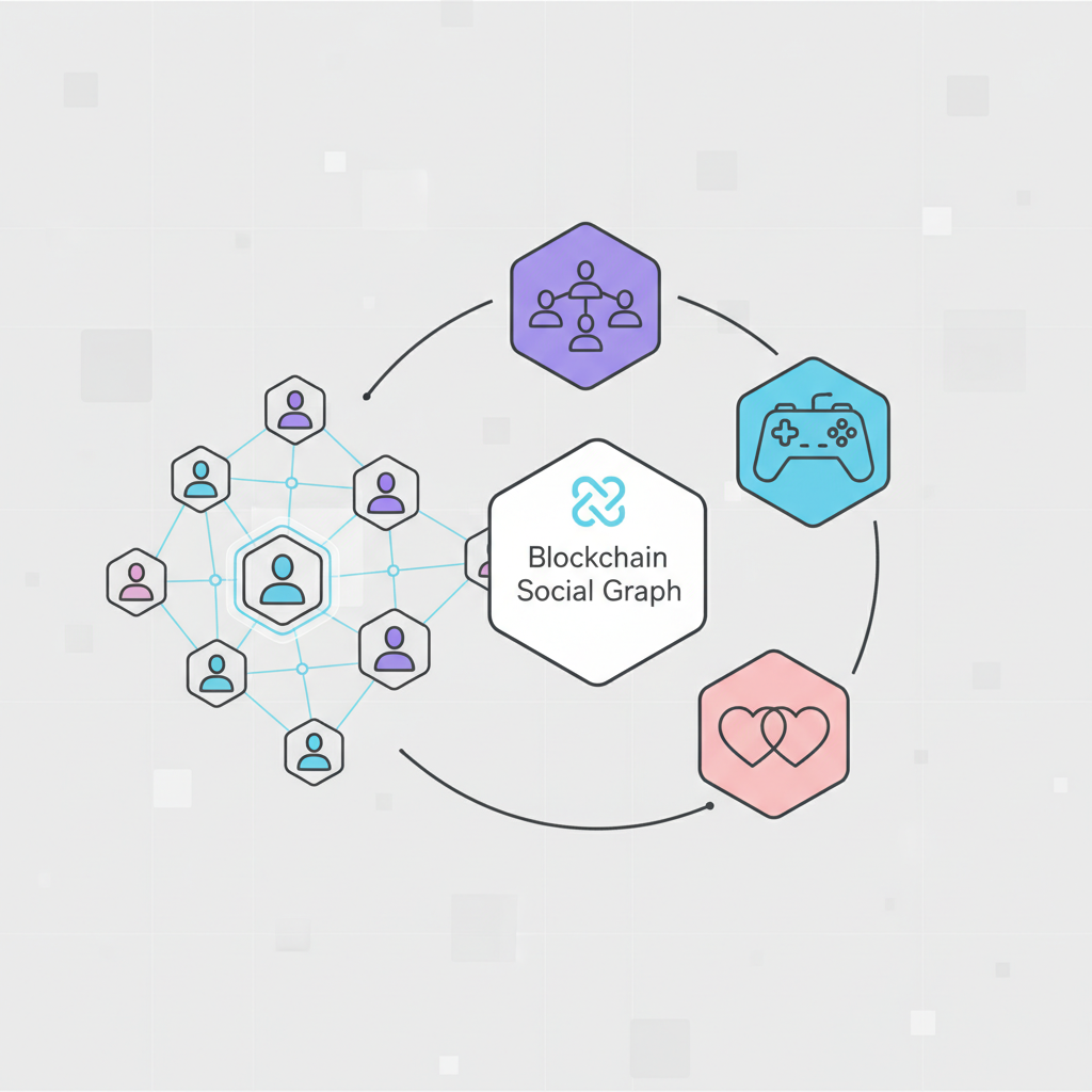 futuristic web3 social graph with gaming dating networking icons on blockchain