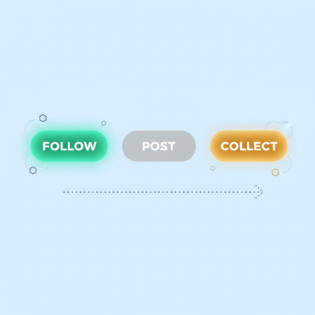 web3 social interactions post follow collect buttons glowing