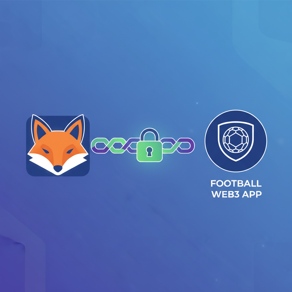 MetaMask wallet connecting to football web3 app, glowing ethereum chain, secure lock icon