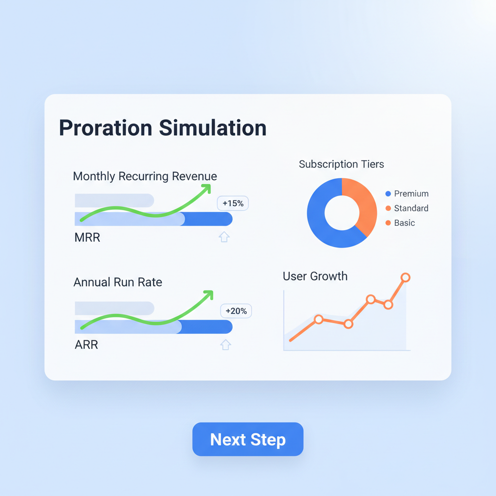 testing dashboard showing proration simulation graphs rising revenue