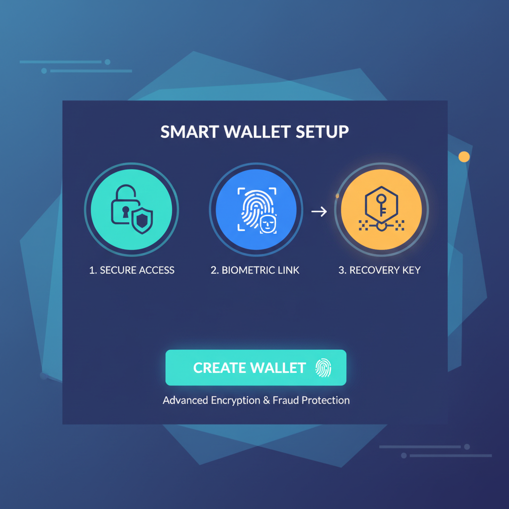 smart wallet creation interface, key icons, secure setup screen, futuristic design