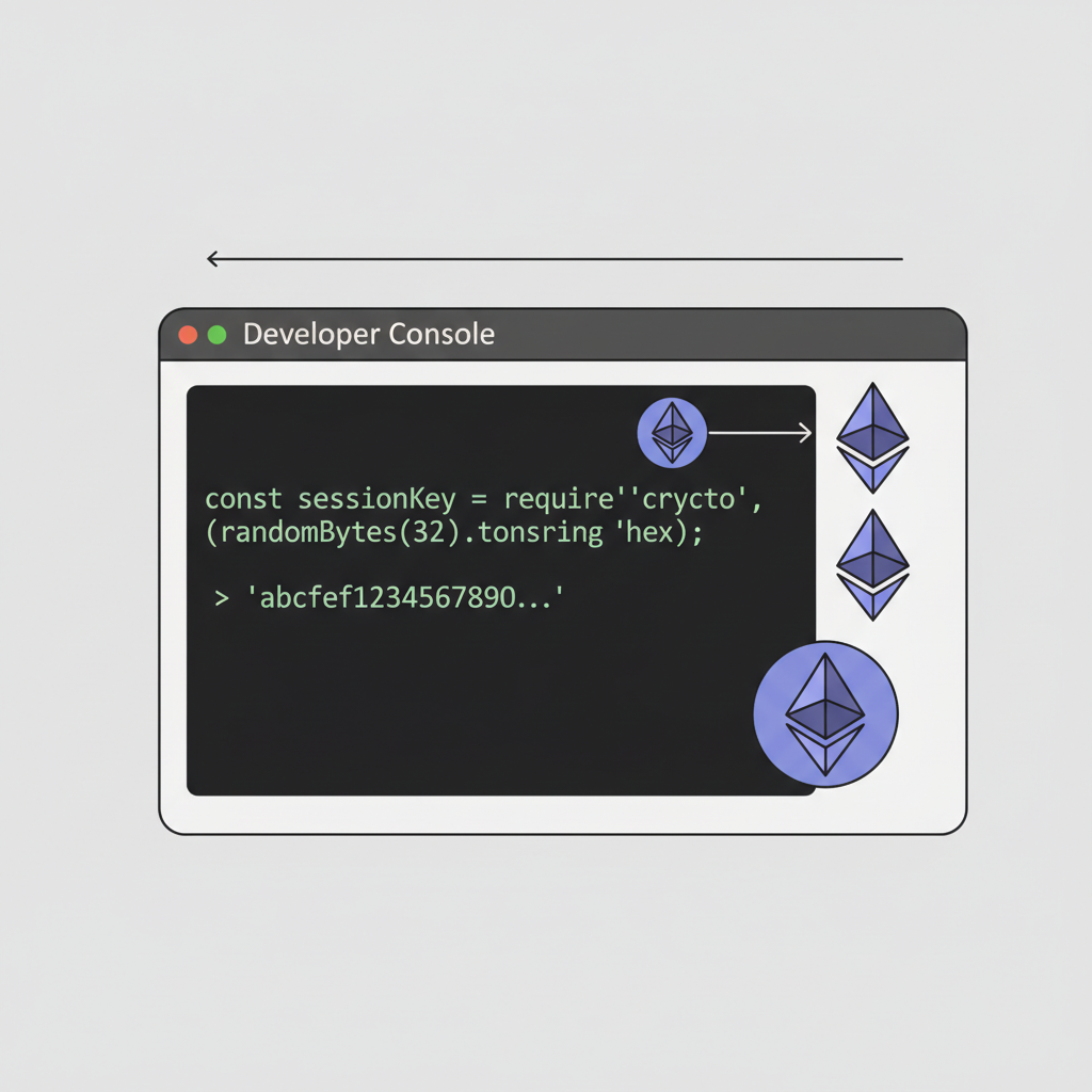code snippet generating session keys in developer console, ethereum icons