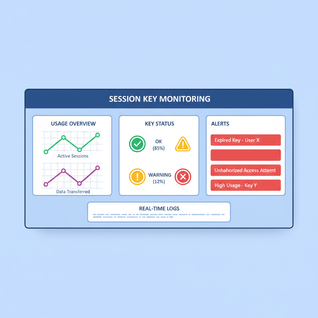 dashboard monitoring session keys, graphs of usage and alerts