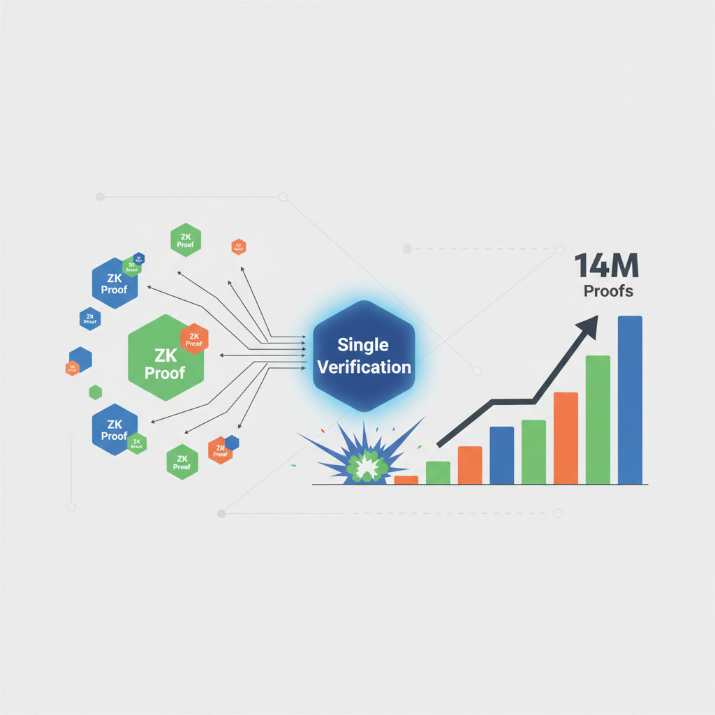 ZK proofs aggregating into single verification, explosive growth chart 14M proofs