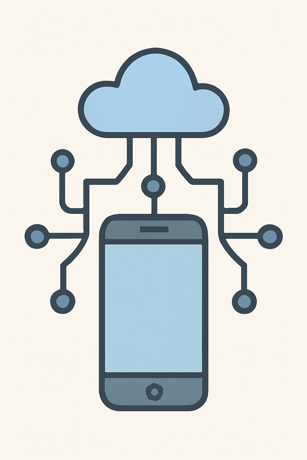 A smartphone with connection symbols linking to a digital cloud, representing integration into a decentralized network, modern and tech-focused
