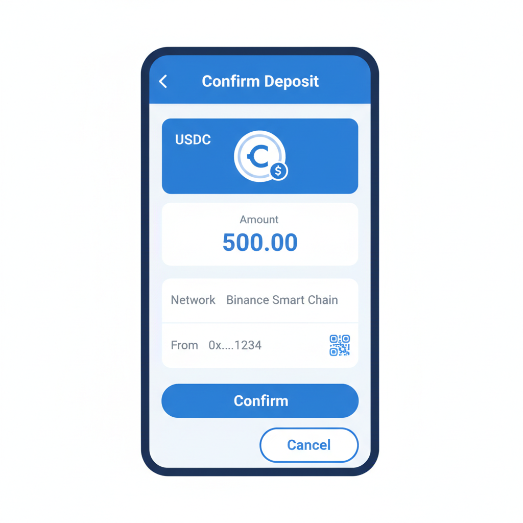 Trust Wallet deposit confirmation screen for USDC