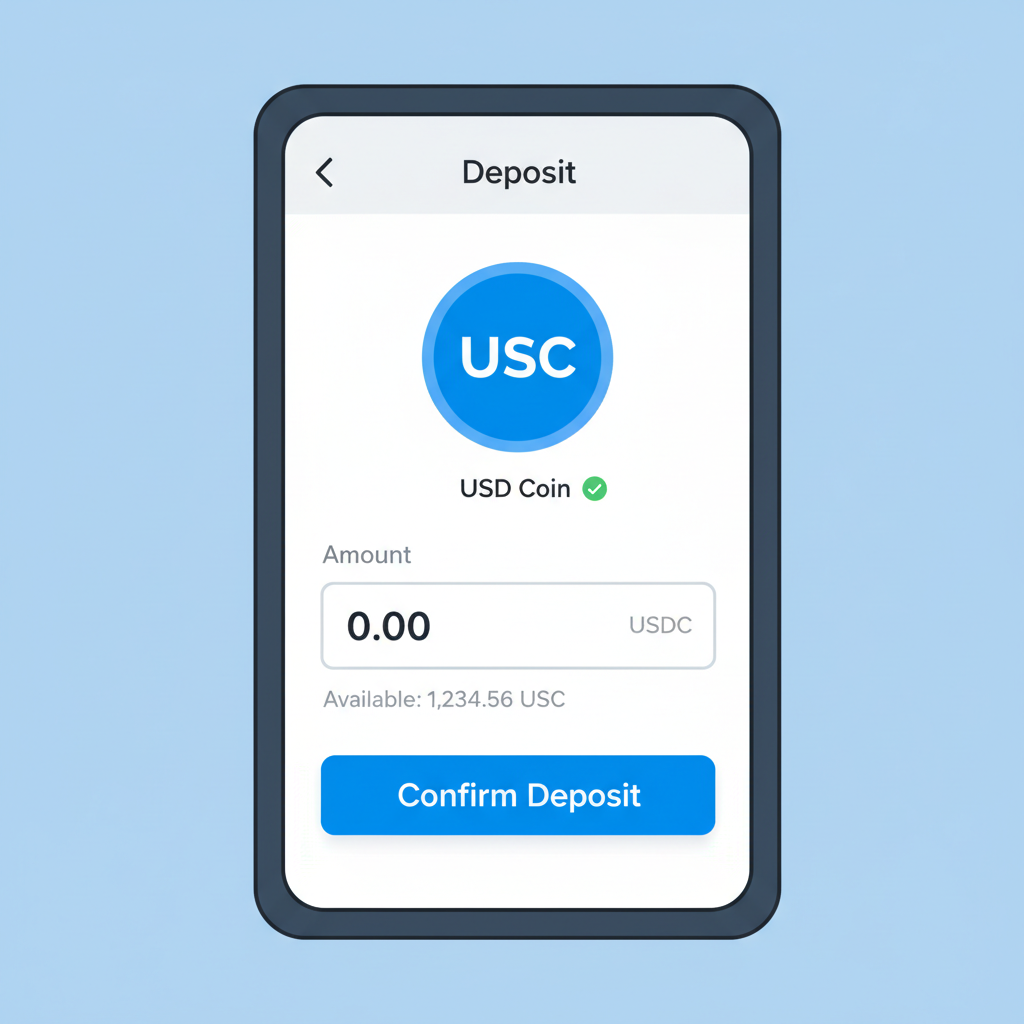 Trust Wallet deposit screen with USDC input and confirm button