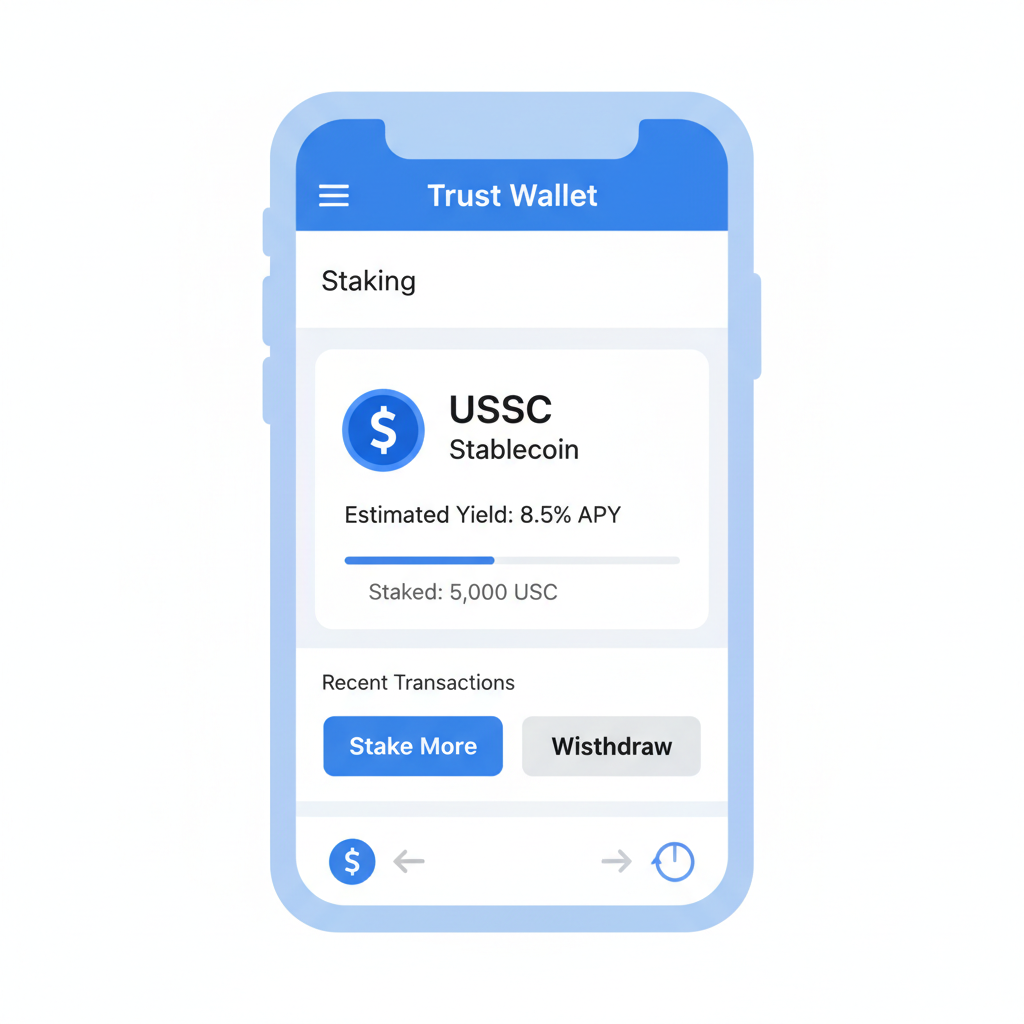 Trust Wallet dashboard showing USDC yields and withdraw button