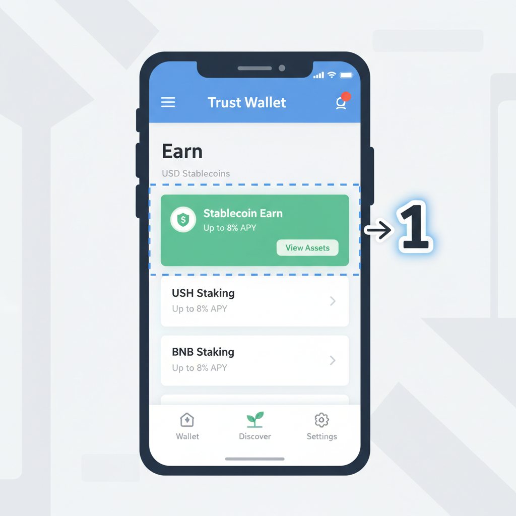 Trust Wallet app Earn tab highlighted with Stablecoin Earn section