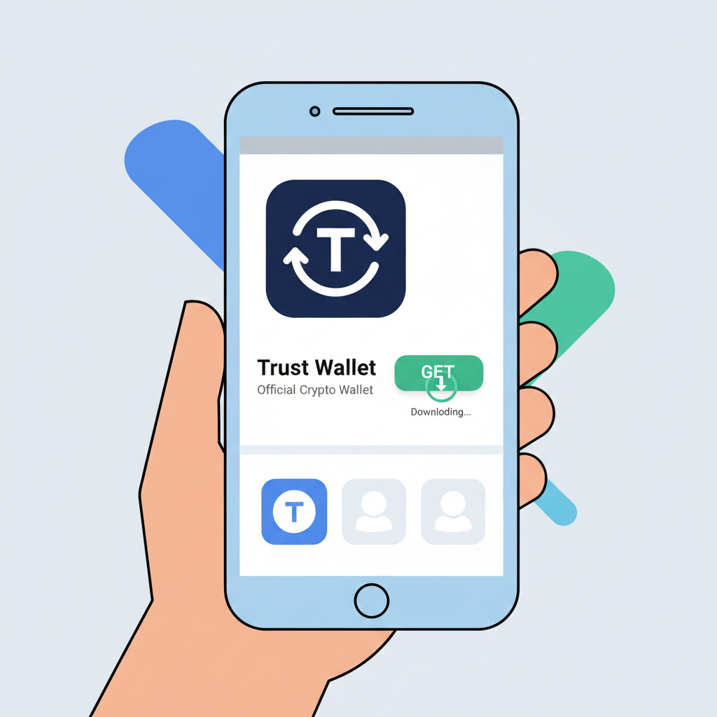 smartphone downloading Trust Wallet app from app store