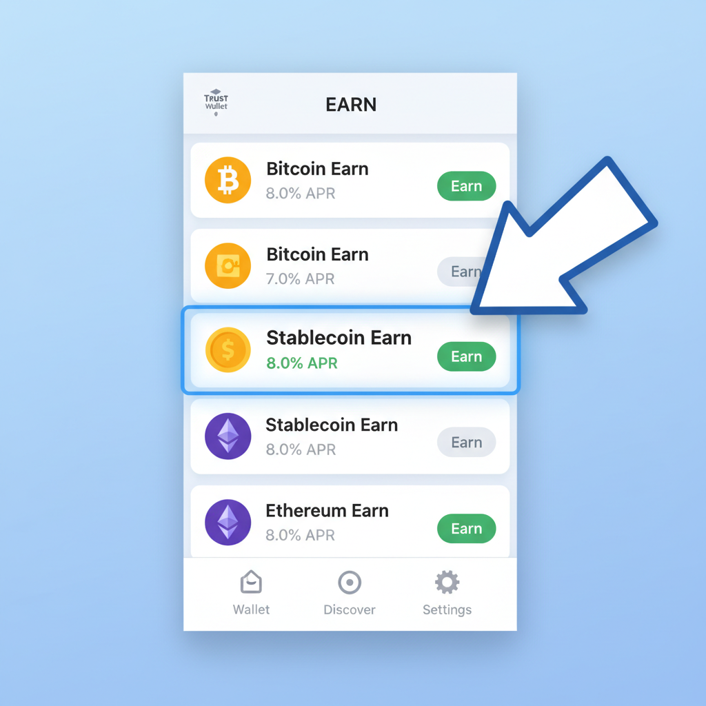 Trust Wallet Earn tab with Stablecoin Earn highlighted