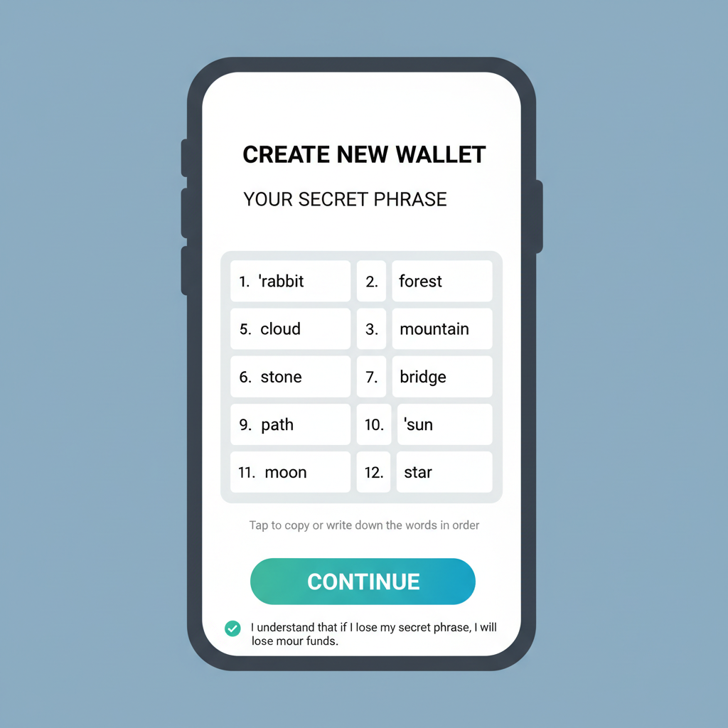 Trust Wallet wallet creation screen with seed phrase