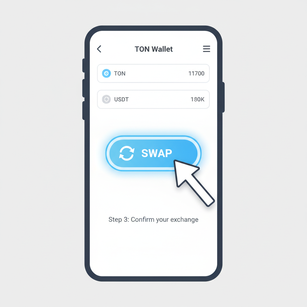 TON Wallet swap button highlighted on mobile screen