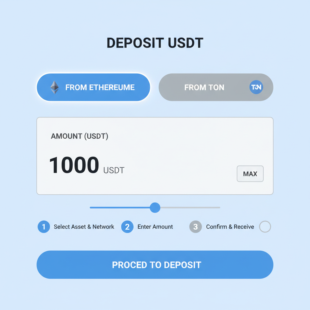 TON Wallet input field for USDT deposit amount from Ethereum