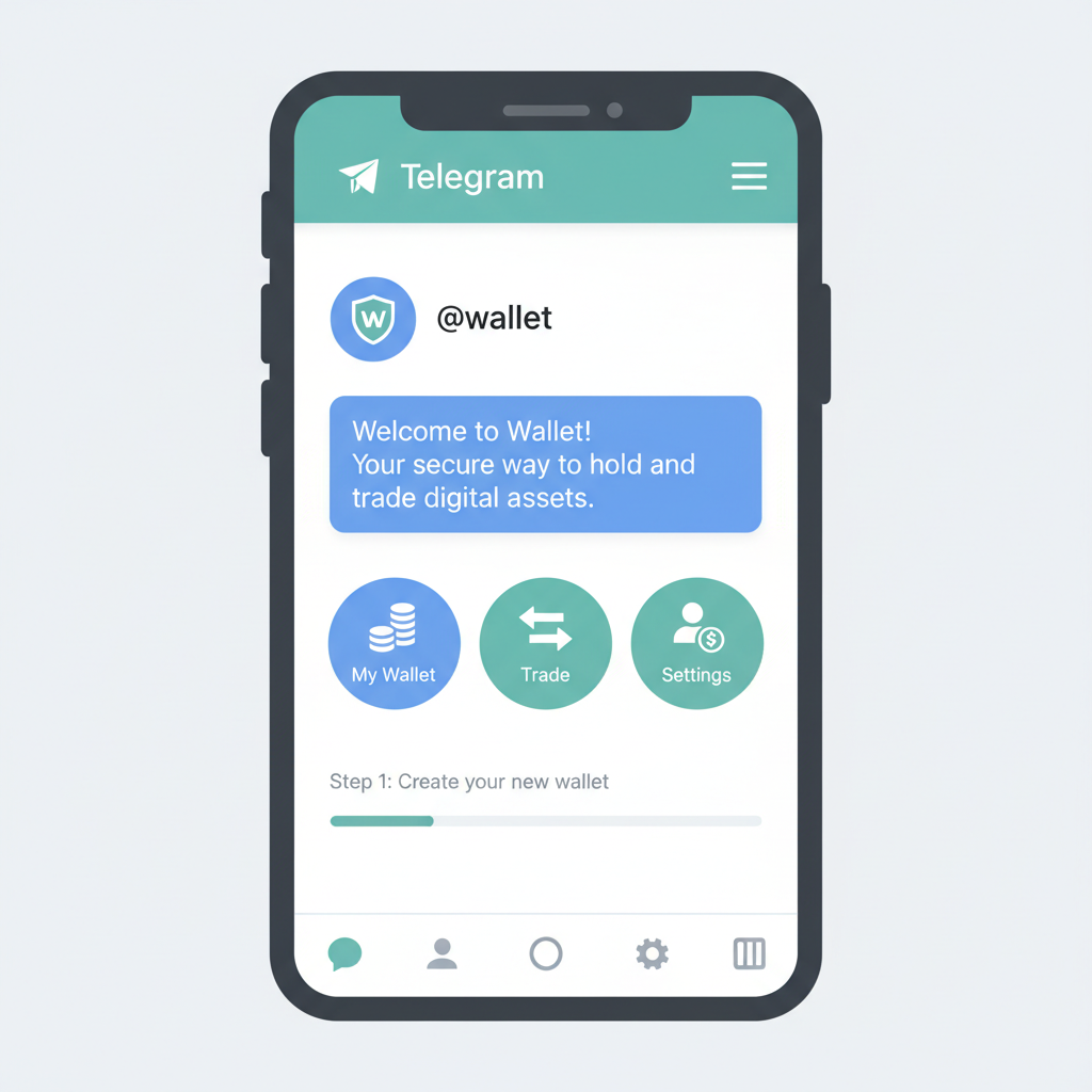 mobile Telegram app with @wallet open, clean modern UI