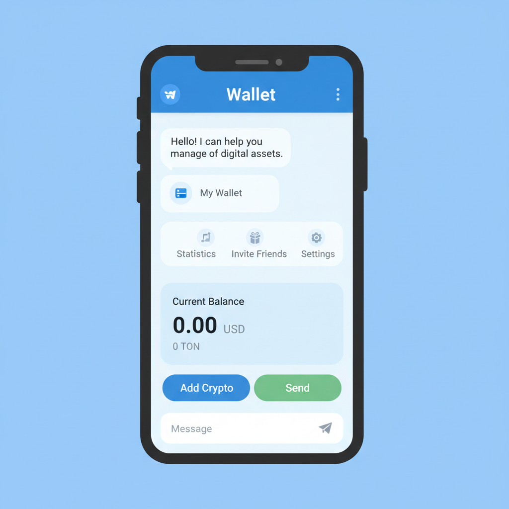 Telegram app open to @wallet bot interface, clean mobile screen